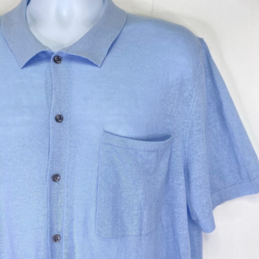 Alfani Linen Blend Button Front Shirt Blue Mens Sz XL Lightweight Casual Summer